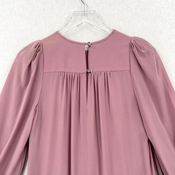 ANNA MASON Dress Womens US 4 Mauve Rose Silk Long Sleeve Dropped Waist Ruffle - Picture 5 of 16